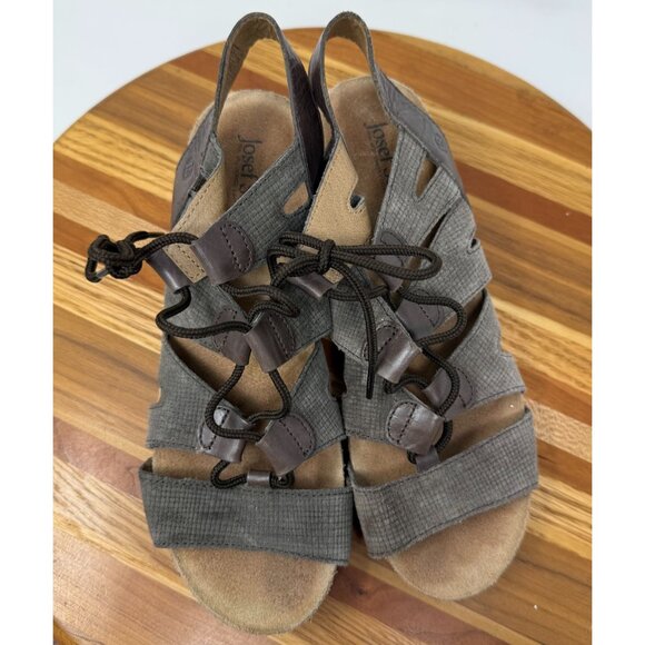 Josef Seibel Womens Size 38 / 7.5 Brown Strappy Lace-Up Sandals Block Heel Textu - Picture 5 of 10